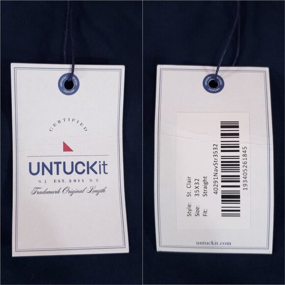 *FLAWS* NWT UNTUCKit Mens Size 35X32 St Clair Straight Leg Pants Navy Blue 40291 - Picture 9 of 13